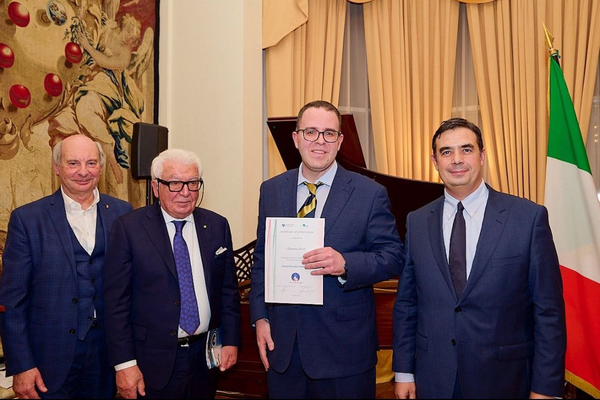 Supporter of Millwall Community Trust Gianluca Sardi awarded the Talented Young Italians Awards 2024 at The Italian Embassy in London