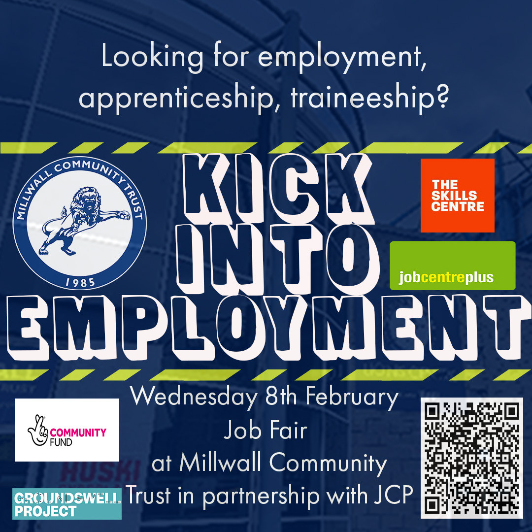 Millwall Community Trust Job Fair in partnership with JCP is tomorrow!