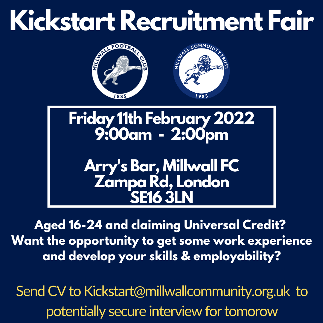Millwall To Host Kickstart Vacancies Recruitment Fair