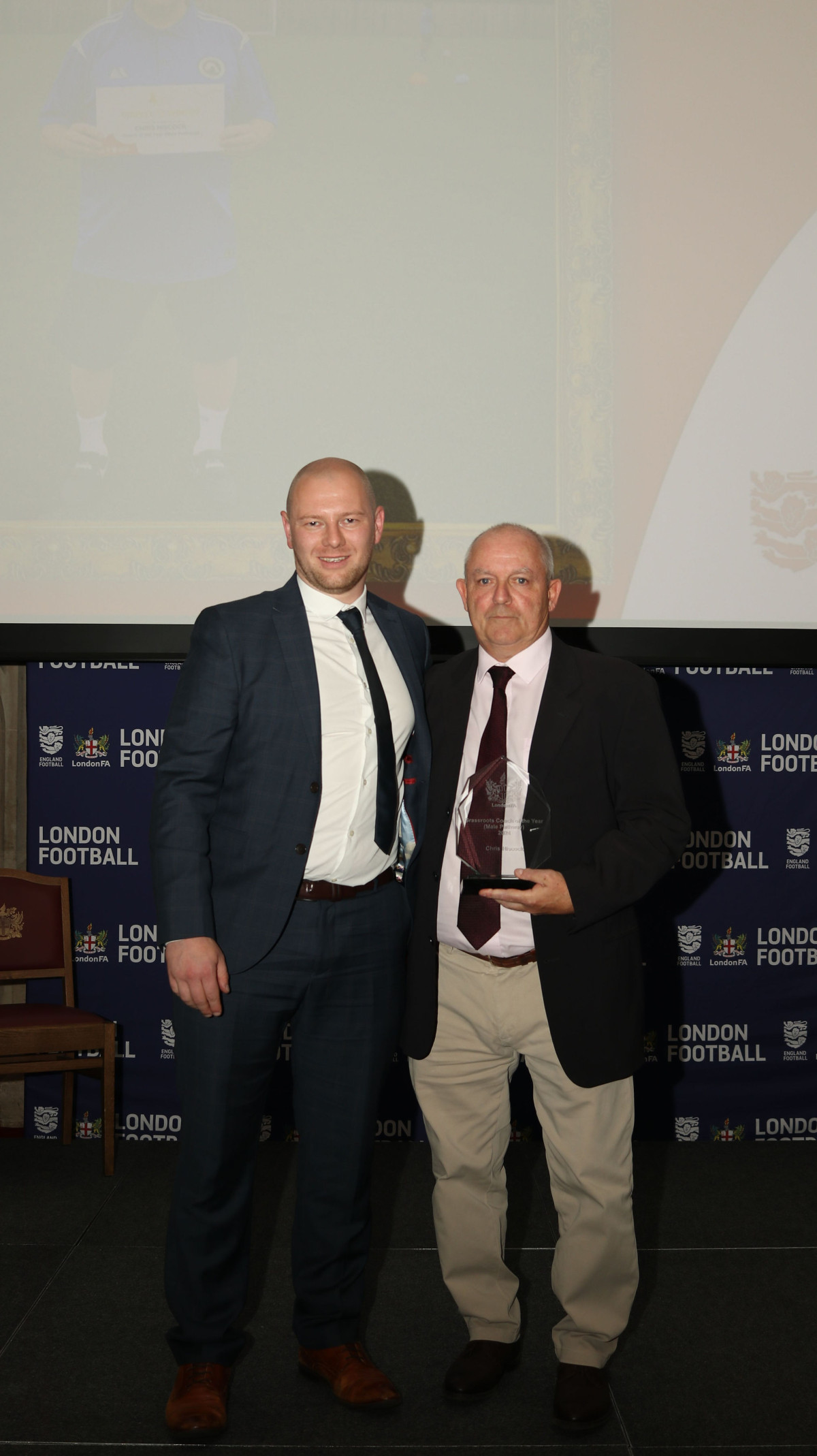 Local Community Club Fisher FC Chairman Chris Hiscock was named Coach of the Year (male pathway) for 2024 at The London FA Grassroots Awards