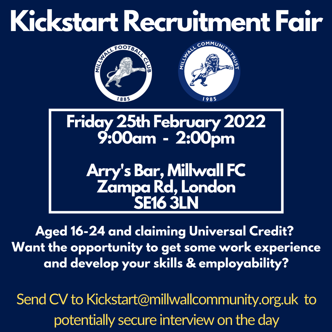 Millwall Set to Host Final Kickstart Recruitment Fair Tomorrow